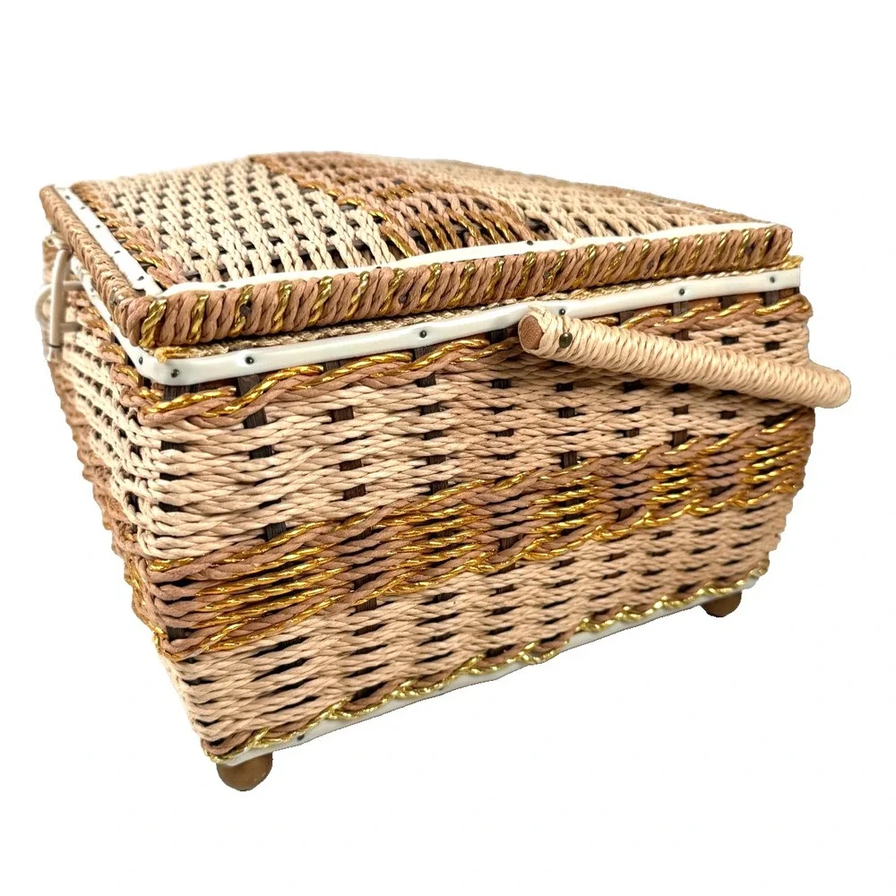 Vintage 1960's Woven Wicker Sewing Basket USB Japan 11.5